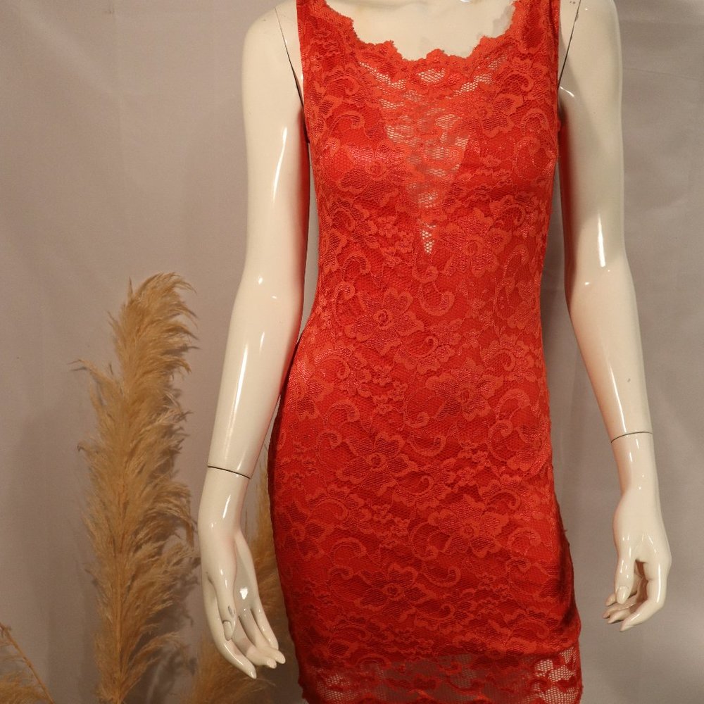 Orange Lace Mini Party Dress Size S